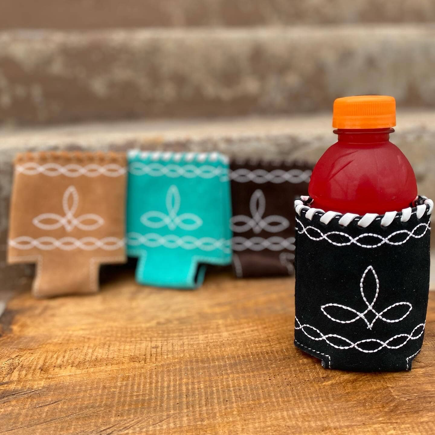 Black BootStitch Suede Koozie