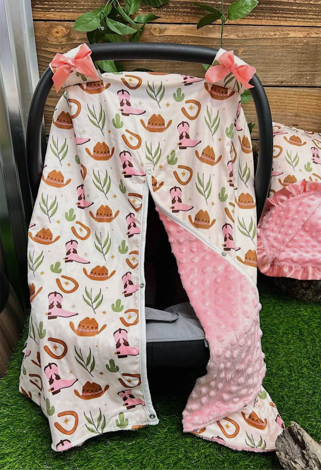 Pink Cowgirl Boots & Hat / Multi- Printed Car Seat Cover.
