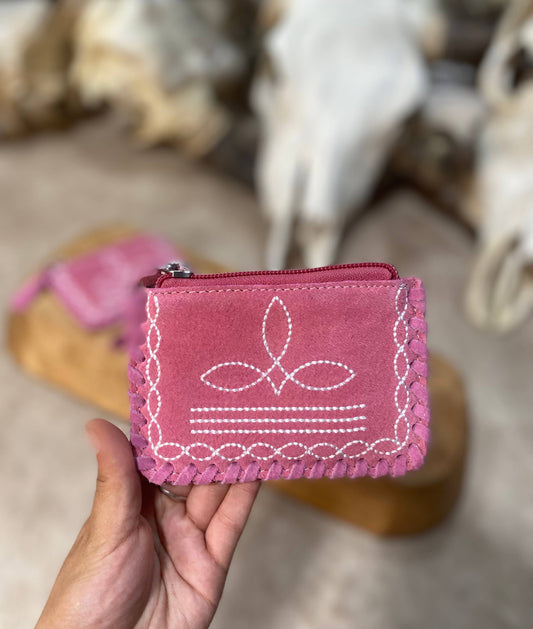 Pink BootStitch Leather Coin Pouch