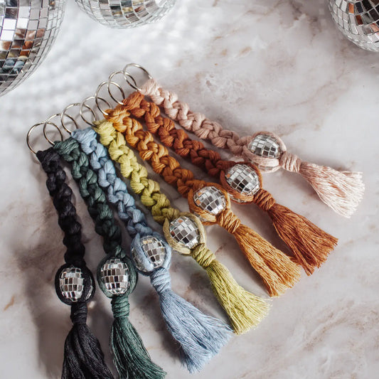 Mini Disco Ball Macrame Car Charms